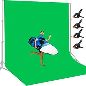 10 X 12 FT Large Green Screen Backdrop for Photography, GreenScreen Background for Zoom Meeting, Polyester Cloth Fabric Curtain with 4 Spring Clamps, Chromakey Video Photoshoot Studio Gaming YouTube