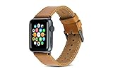 dbramante1928 Echtleder-Uhrenarmband für Apple Watch (42/44mm) [Modell: Copenhagen I Vollnarbenleder I Handgefertigt I Hellbraun / Grau] - AW42LSSG0882