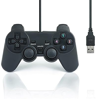 QUMOX Contrôleur manette filaire Joystick Dual Vibration USB Gamepad Gaming Controller pour PC - Noir