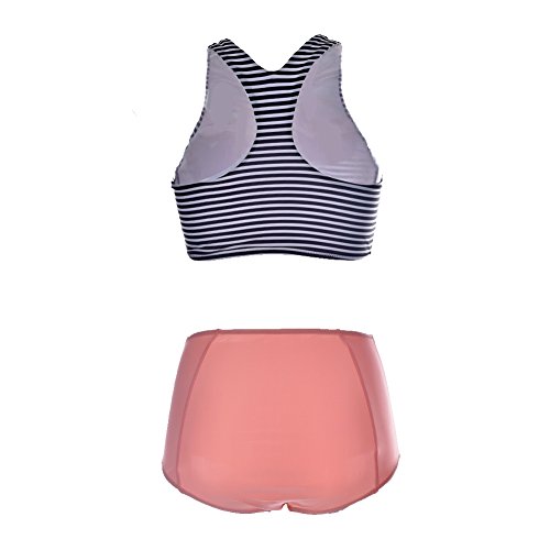 Blooming Jelly Damen Gestreifte hohe Taillen-Bikini-gesetzter Badeanzug - 2