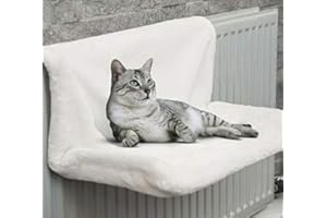 Toaboa Katzenbett für Heizungen 46x30x25cm Katzenhängematte Heizkörper mit Abnehmbarem Metallrahme Warme Fleece Korb Faltbar Katze Heizkörperliege für Katze und Kleine Haustiere (Weiß)