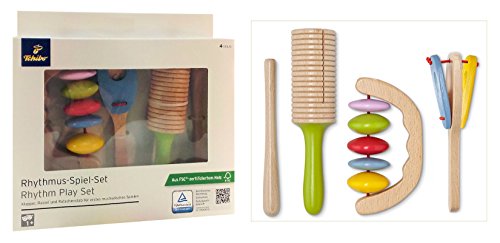 Preisvergleich Produktbild Tchibo TCM Holz Rhytmus Spiel Set Musik Instrumente Set 4tlg. Lernspielzeug
