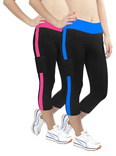 iLoveSIA® Damen Caprihosen zweifarbig Sport leggings Capri Tights - 4