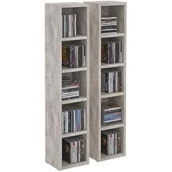 IDIMEX Etagères modulables Musique pour CD et DVD, Lot de 2 Meubles de Rangement en Colonne avec 10 Compartiments, en mélaminé décor béton