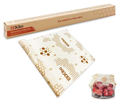 EliXito Toile cirée réutilisable en Coton Bio avec Cordon de Fermeture et Cire d'abeille 33 x 100 cm