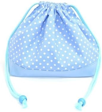 x Ox sax made in Japan N3466400 (white dots on light blue ground) drawstring Gokigen lunch (medium size) with gusset lunch bag polka dot (japan import)