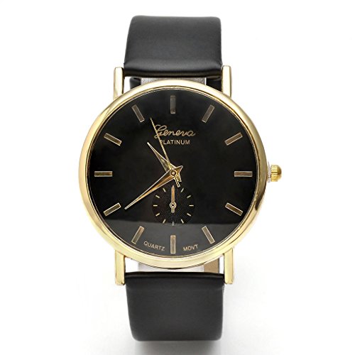 JSDDE Uhren,Casual Genf Damen Herren Armbanduhr Lederarmband-Quarz Armbanduhr Vogue Gold Analog Qaurzuhr(Schwarz) JSDDE Uhren,Casual Genf Damen Herren Armbanduhr Lederarmband-Quarz Armbanduhr Vogue Gold Analog Qaurzuhr(Schwarz)