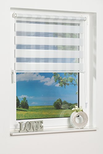 K-home Klemmfix Doppelrollo Rota ohne Bohren Design Streifen Weiß 50 x 130 cm (B x L) - 3