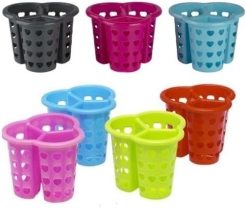 Plastic 3 Section Cutlery Holder Utensil Drainer Sink Tidy Caddy Pencil holder (Dark Pink)