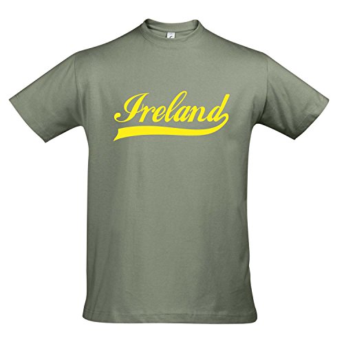 T-Shirt Irland Oldschool Ireland LÄNDERSHIRT EM / WM FAN Trikot S-XXL , Khaki – gelb , XL