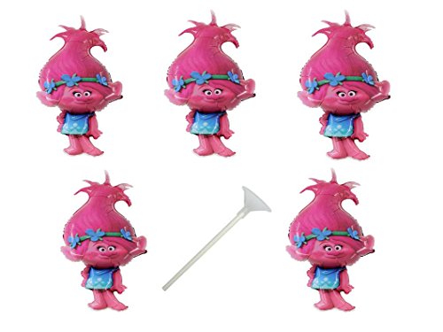 5 Folienballon mit Haltestab Trolls Mädchen Luftballon Kindergeburtstag Folienballon Set