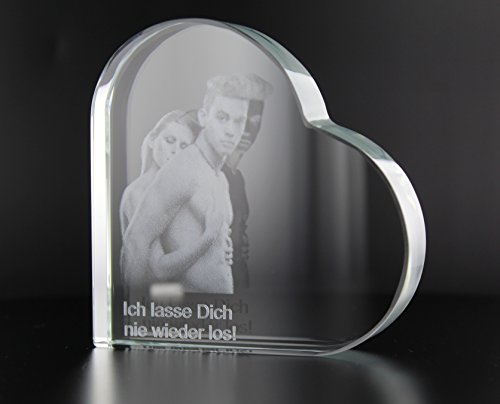 VIP-LASER Glasherz mit Deinem Wunschfoto und Wunschtext persönlich graviert Größe XL (80x80x18mm) - 2