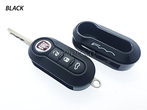 Protex - Custodia portachiavi lucida di alta qualità per Fiat 500C, 500, 500L, 500X Abarth, Grande Punto, Brava, Panda e Stilo (colore nero).