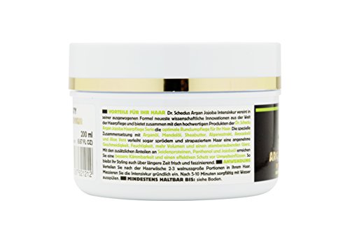 Dr. Schedu Berlin Argan Jojoba Intensivkur 200ml, mit Seidenproteinen, Mandelöl, Algenextrakt, Aloe Vera, Shea Butter und Avocadoöl, für trockenes und strapaziertes Haar, silikonfrei und tierversuchsfrei - 4