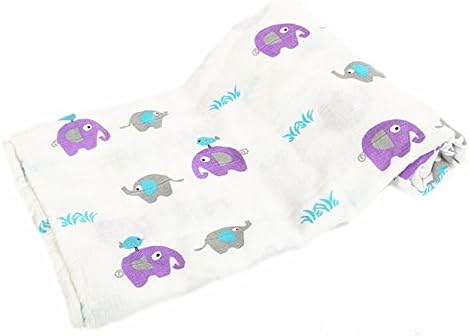 FinalHome Extra Soft Bamboo cotton baby muslin swaddle blanket, 120X120cm Infant Receiving Shower Gift for Unisex Newborns (Elephant)
