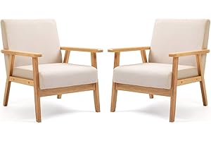 ‎MINGONE Mingone 2er Set Sessel Gepolsterter Cocktailsessel Skandinavischer Stil Loungesessel Modern Einzelsofa Massivholz für Wohnzimmer Schlafzimmer Beige,64.5x67x73.5cm