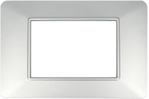 PUNTOLUCELED Placca Compatibile Plana modello Basic 3 4 7 Moduli Posti Acciaio Nero Silver Titanio Oro Lucido Radica Legno Serie Completa Placche (3 Moduli, Silver cod.7)