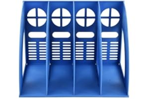 HEAVENLIFE Revistero Archivador Plastico, Soporte de 4 Compartimentos para Revistas, Titulares Documento Pantalla Divisores Gabinete Rack de Almacenamiento Organizadora caja para Oficina Escuela (Azul)