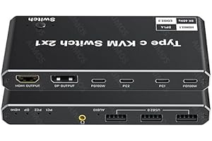 INF Switch KVM USB-C 2 in 1 con uscita 8K@60Hz 4K@120Hz, per Windows 11/10/8/7/Vista/XP, Mac OS X 10.9, compatibile con Thunderbolt 3 e Thunderbolt 4