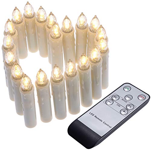 Preisvergleich Produktbild 20er LED Kerzen Set, SoulBay Batteriebetriebene IP64 Dimmbare Flackernde Flammenlose Drahtlose Weihnachtskerzen für Weihnachtsbaum, Hochzeit, Neujahr Dekor - [Fernbedienung, Timer, Batterien enthalten].