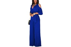ORANDESIGNE Tuta Lunga Donna Jumpsuit Elegante Abito Cerimonia Maniche Corte Tute Monopezzi e Tutine Lunghe a Gamba Larga con Cintura Pantaloni Lungo Elegante Jumpsuit