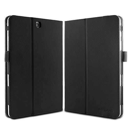 Infiland Samsung Galaxy Tab A 9.7 Hülle Case -Slim Fit Folio PU-lederne dünne Kunstleder Schutzhülle Cover Tasche für Samsung Galaxy Tab A 9.7 T550N/ T555N 24,6 cm (9,7 Zoll) WiFi/LTE Tablet-PC (mit Auto Schlaf / Wach Funktion)(Schwarz) - 2