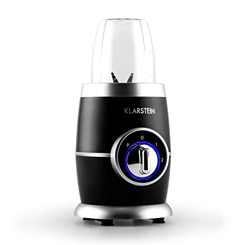 Klarstein • Juicinho Nero • Standmixer • Küchenmixer • Smoothie Maker • Blender • 220 Watt • 8-teilig • 1x Kreuzklinge • 1x Flachklinge • Puls-Funktion • 2 Geschwindigkeitsstufen • 2 Mixerbecher • 2 Verschlussdeckel • 1 Trinkbecher • Zerkleinerer • schwarz - 4
