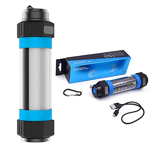 FrideMok - Linterna LED para camping (IP68, impermeable, recargable, 6 modos de luz, repelente de mosquitos, batería de 2600 mAh, martillo de seguridad trasero, flash de emergencia SOS)