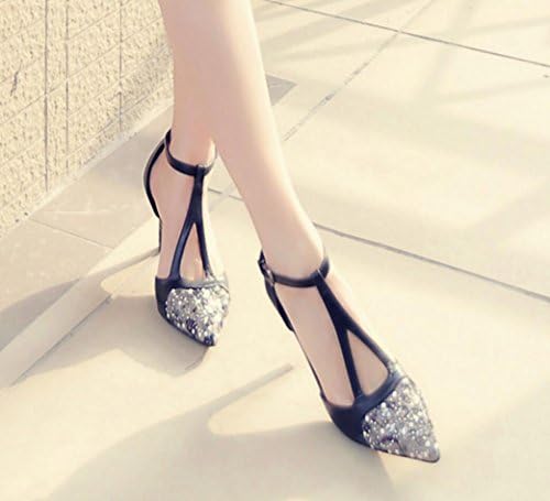 ZCH New ladies high heels pointed sandals Hollow T tape high heels Rhinestones Genuine Leather Fine Female shoes / banquet shoes , 38 , black