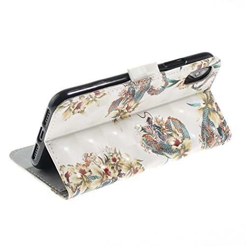 Chreey iPhone X Hülle, Brieftasche Case 3D PU Leder Handyhülle mit TPU Innenschale Kartenfächer Magnetverschluss Schutzhülle, Drache