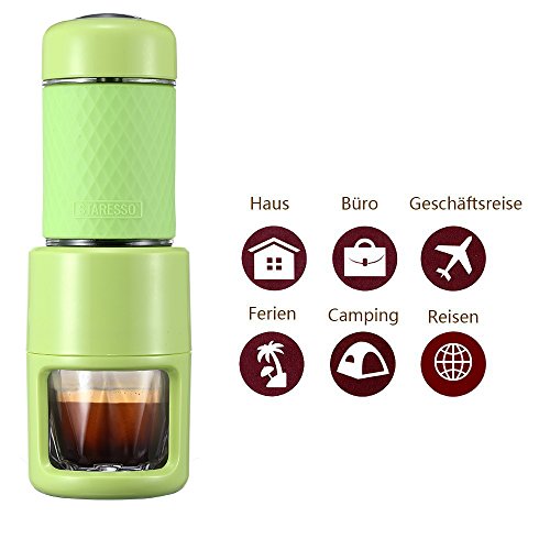 STARESSO Manuelle Kaffeemaschine Hand Espressomaschine Outdoor Cappuccino Camping Wandern Reise Unterwegs. (Grün) - 2