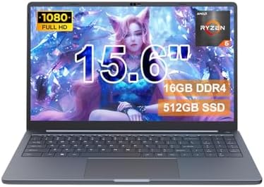 Ninkear Computer portatile A15 ultra sottile, AMD Ryzen 5 3500U, 16 GB DDR4, 512 GB SSD, display ultra grande da 15,6", WiFi 5 e BT 5.2, lunghi tempi di lavoro, interfacce sufficienti, per lavoro e