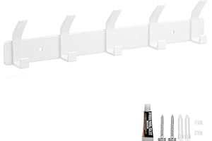 Eucomir Porte Manteau Mural, Patere Murale 5 Crochets, Porte Manteau Salle De Bain, pour Porte-Manteau Porte-Serviettes Peignoir Salle de Bain Salle de Bain Entrée, Blanc