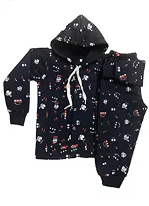 Baby Boys Girls Winter Hoodie Clothing Set Full Sleeves Sweatshirt with Matching Full Pants Set for Kids, Spun Fleece Fabric Printed (3-4 Years, Navy Blue)