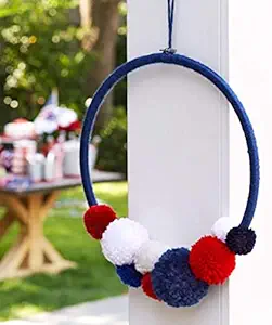 Kavya Craft Present Red White and Blue Pom Pom Wreath Handcrafted Dream Catcher Wall Hanging Room Decor