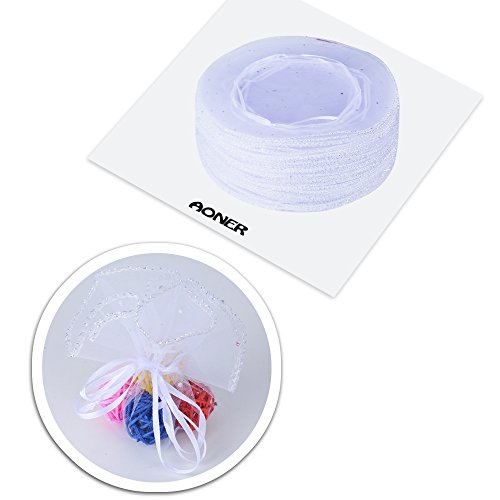 (Dia. 26cm) 100 stück Rund Organzasäckchen Tüllkreise Hochzeit Organzabeutel Kommunion Geschenkbeutel Taufe Schmuckbeutel organza (Weiß) - 6