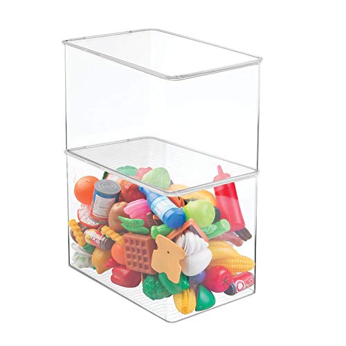 mDesign bac à jouet - haut - rangement jouet avec couvercle (lot de 2) - boite rangement plastique superposable - rangement jouet pour les blocs de construction et Cie - en plastique - transparent