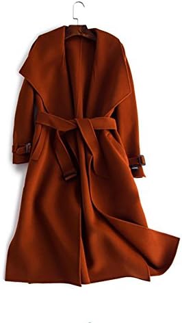 Women's Autumn Winter Double-sided Cashmere Coat with Belt Overknee Label Collar Woolen Jacket Coat , caramel color , m