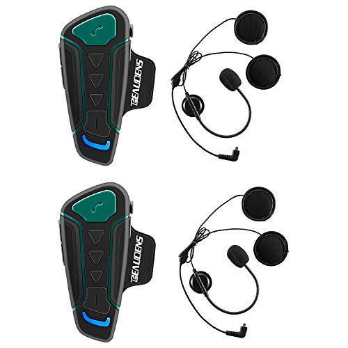 BEAUDENS Intercom Bluetooth de Casque Moto, Kit Écouteur Bluetooth, Appariement Entre 3 Motocyclistes, Portée 1200m, Interphone avec Réduction du Bruit, Communication Mains Libres pour Moto/Vélo