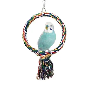 Wontee Bird Rope Swing Parrot Ring Perch Climbing Toy for Budgie Parakeet African Grey Macaw Cockatiel Cockatoo (A: Swing Ring Toy-S)