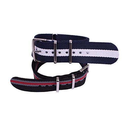 Teenitor 2PC 22mm Nato Ss Nylon Striped Blau / Wei, Schwarz / Rot / Grau Austauschbare Ersatzuhrenarmband-Band Teenitor 2PC 22mm Nato Ss Nylon Striped Blau / Wei, Schwarz / Rot / Grau Austauschbare Ersatzuhrenarmband-Band