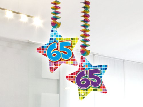 2x Decken Dekoration * 65. Geburtstag * für Kindergeburtstag // 60865 // Birthday Kinder Party Hängende Deko Hanging Deco Zahlendeko Zahl Zahlen - 2
