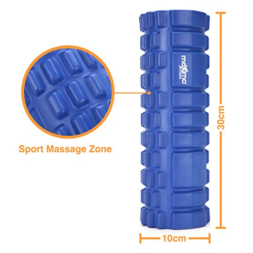 Mini Rodillo de Espuma-Rodillo para Masajes Viajes, Gimnasio, Casa, Pilates, Yoga-Diseño de Puntos de Activación-Alivio Miofascial-10 cm x 30 cm-Garantía de por Vida. (Blue)