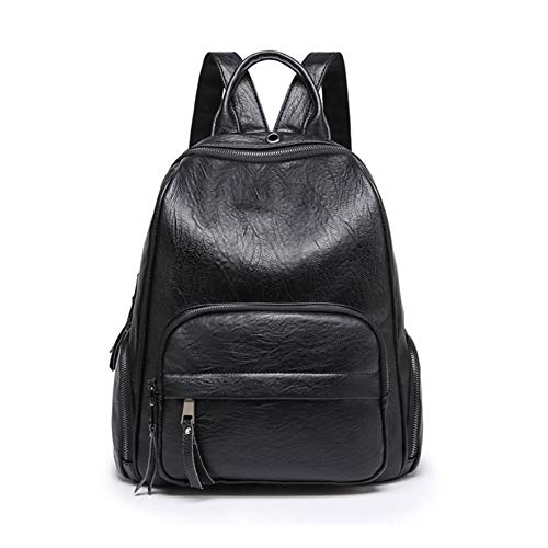 Preisvergleich Produktbild Mexzy Frauen Rucksack, Mädchen Pu-Leder Teenager Schulranzen Doppelreißverschlüsse Bookbag Damen Rucksack Kopfhörer Port für Freizeit, täglichen Gebrauch,Black