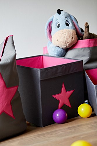 STORE,IT 672128 große Ordnungsbox offen, Grau mit Pinkem Stern, Polyester, 38 x 32 x 32 cm - 3