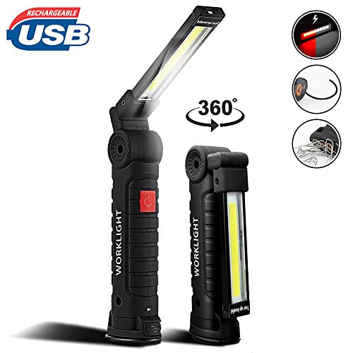 AUKELLY Linterna LED Luz Emergencia de Trabajo COB Luz de Trabajo LED Lámpara de inspección Luz magnética Linterna Recargable Antorcha con magnético Base y Gancho,para Emergencia,Taller,Automóviles