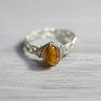 Hand-geflochtener Silber-Ring mit keltischem Muster und echtem Bernstein in jeder Größe verfügbar / Edelstein-Ring / Bernstein-Ring / Bernstein-Schmuck / Echt-Schmuck