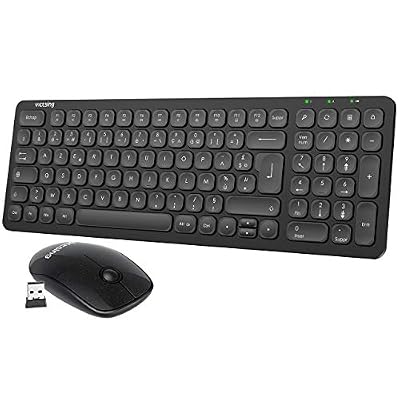 VicTsing Clavier Souris sans Fil Portable, Ensemble Clavier Compact AZERTY Ultra-Mince et Souris Silencieuse, Réduction de 98% Bruit, 4 Touches Multimédias pour PC, Ordinateur Bureau/Portable, Mac