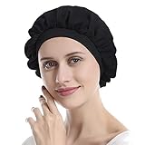 Sensación de satén: 100% poliéster de imitación de seda que proporciona un tacto extra suave y suave. Esta hermosa gorra de dormir es ligera y transpirable, fácil de llevar.