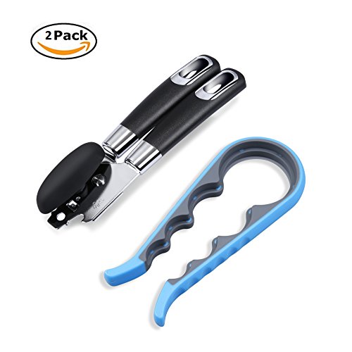 VOOPII Multi-Purpose Dosenöffner&Deckelöffner (2 Stücke), Edelstahl mechanischer sichere Sicherheitsdosenöffner Flaschöffner Rutschfestigkeit 4 in 1 Gerät Multifunktions Öffner